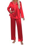 Ekouaer Pajamas for Women Set Silk Pjs 2 Piece Satin Sleepwear Long Sleeve Button Down Lounge Sets with Pant Christmas Red L