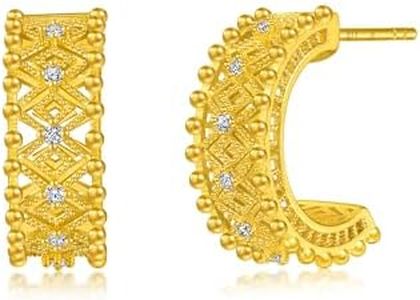 CHOW SANG SANG 999 Gold Cultural Blessings Diamond Auspicious Motif Hoop Earrings for Women 95900E