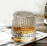 Jinelza Old Fashioned Dancing Whiskey Glass Set of 6 with Rotatable Bottom -Spinning Swirling Glasses-170ml Tumbler Rocks Bar Glass for Drinking Vodka Bourbon Scotch