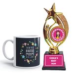 Family Shoping Birthday Day Gifts for Mom to The Most Beautiful Mom in The World Ceramic Coffee Mug with Alloy Hard Plastic Trophy Combo Pack Hamper (Black, 320ml, 9.5 x 3.50 x 2.50 inches)