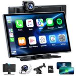 LAMTTO Wireless Car Stereo for Apple CarPlay Android Auto, 9 Inch Portable Car Audio Receiver with 4K Dash Cam, 1080P Rear Camera, Carplay Screen Radio with Bluetooth 5.0/Mirror Link/Siri/GPS/FM/AUX