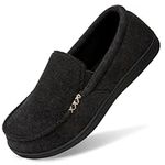 HomeTop Men's Indoor Outdoor Classic Breathable Premium Microsuede Moccasins Slippers Black,11 US