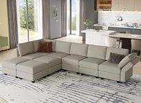 Belffin Modular Sectional Couch with Reversible Double Chaises Velvet L Shaped Convertible Sectional Sofa with Storage Grey