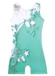 Belovance Gymnastics Leotards for Toddler Girls Dance Leotard Sparkly Rainbow Dinosaur Leopard Stars Biketard Quicky Dry, White Green, 7-8 Years