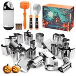 HAUSHOF 24PCS Halloween Pumpkin Carving Kit, Safe and Easy Pumpkin Carving Tools Set, Stainless Steel Pumpkin Carving Stencils for Halloween Jack-O-Lanterns, with Hammer & Camping Lantern