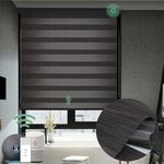 Yoolax Motorized Zebra Shades Works with Alexa, Dual Layer Automatic Window Blinds with Remote Control Customized Size, Light Filtering Electric Blinds for Home Office(95% Shading Carbon Black)