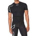 2XU Men's Core Compression Top, Black/Silver, Short Sleeve, L