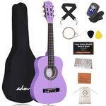 ADM 1/4 Kids Classical Guitar Kit, 30" Junior Guitar Set for Beginnners with Gig Bag, Clip on Tuner, Strap, Picks, Extra Strings, Storage Bag and Cleaning Cloth (Purple)