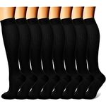 CHARMKING Compression Socks for Women & Men (8 Pairs) 15-20 mmHg Graduated Copper Support Socks are Best for Pregnant, Nurses Boost Performance, Circulation, Knee High & Wide Calf (L/XL, Black)