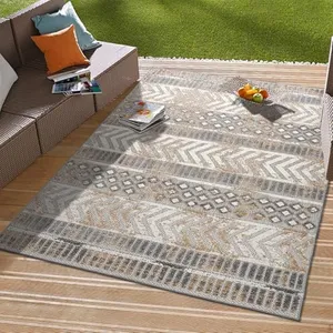 Rugshop Distressed Geometric Indoor/Outdoor Beige Area Rug Modern Tribal Stripe, Durable Stain Resistant Perfect for Patio, Backyard, Deck and Outdoor Lounge 4' x 6'