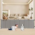 Baby Gate, MYPIN Extra Wide Retractable Dog Gates Indoor Stair Gates for Baby Pet Gates for Dogs Baby Gates for Dogs Extendable Dog Fence pressure Fit Stair Gate Safety Gates(Grey, 300 X 86 CM)