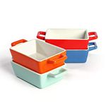 Mini Ceramic Oven Dishes - Set of 4 | Oven to Table Baking Dishes | Red, Blue, Green & Orange Colours | Lasagne, Pie & Casserole Pot | M&W Rectangle