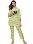 RAJMANDIRFABRICS Women's Cotton Botanical Printed Night Suit Top And Pajama Set (Pk10111027-Xl_Pista Green_X-Large)