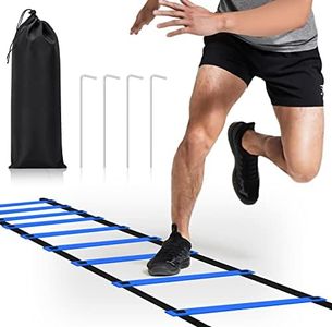 DIKAKO Agility Ladder - 20ft 12 Rung Agility Ladder Speed Training Equipment, Kids and Adult Speed Ladder for Football, Basketball, Fitness Training - Included Carry Bag and 4 Steel Stakes, Blue