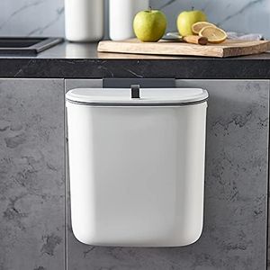 ELPHECO Compost Bin, 2.5 Gallon Hanging Trash Can with Lid, Kitchen Cabinet Door Under Sink Plastic Garbage Can Wall Mounted Slide Open, White