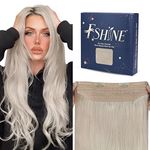 fshine Secret Wire Human Hair Extensions White Blonde 16 Inch 80g Human Hair Wire Hair Extensions for Women Blonde Fish Line Hair Hair Extensions Invisible Hair