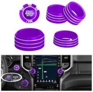 HDUFC Aluminum Knob Covers for 2019-2027 Dodge RAM 1500 2500 3500 - Fits AC, Volume, Rotary Shifter, Headlight & Push Start Buttons (Purple, 6pcs)