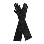 Women's Satin Opera Evening Long Gloves (Black, Free Size)