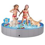 Jecoo Dog Pool for Large Dogs Kiddie Pool Hard Plastic Foldable Dog Bathing Tub Portable Outside Kids Swimming Pool Whelping Box for Pets and Dogs (71"x12")