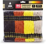 ARTEZA Embroidery Thread, 80 Skeins, Dark Brown, Natural, Yellow, & Burnt Orange