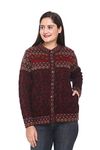 aarbee Round Neck Full Sleeve Woollen Cardigan for Women (Large, Sparkle Red)