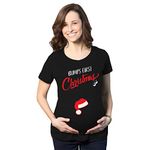 Crazy Dog Tshirts Bumps First Christmas Maternity Shirt Funny Merry Tee for New Pregnant Family Funny Graphic Maternity Tee Christmas Maternity T Shirt Funny Maternity Black - XXL