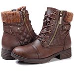 STQ Women's Warm Boots Ankle Lace up Short Combat Boot Slip on Winter Low Heel Booties Brown 11