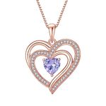 Inpasne Rose Gold Love Heart Necklace for women 925 Sterling Silver Alexandrite Necklace June Birthstone Jewelry Gift for Women Her Mom Wife Girlfriend Daughter Sister