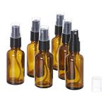 GRN Amber Glass Multipurpose refillable 30ml Round Bottle with Spray Pump for Multi use Set of 6 Pcs for DIY Perfume, Essential Oils, Blends, Aromatic Water, Beauty Products