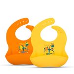 LuvLap Silicone Baby Bibs for Feeding & Weaning Babies & Toddlers, Waterproof, Pack of 2 (Orange & Yellow)
