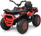 GYMAX Kids Ride on Quad Bike, 12V Children Electric ATV with LED Light, Music, 2 Speeds, USB/MP3/TF, Safety Belt & Spring Suspension, Battery Powered Toy Car for 3 Years Old + Boys Girls (Red)