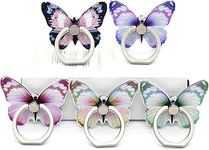 HZZADZXW 5 Pcs Butterfly Cell Phone Ring Stand Holder, Cute Butterfly Design Finger 360° Rotating Metal Hand Phone Stand Holder, with Adjustable Knob Loop (Purple, Blue,Green,Yellow,Pink)