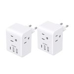 2 Pack European Travel Plug Adapter, International Plug Adapter with 3 Canada Outlets 3 USB Ports (1 USB C Port), Type C Power Adapter for The US to Most of Europe Iceland Spain Italy France Germany