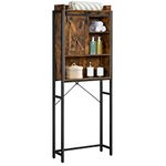 VASAGLE Over-The-Toilet Storage Cabinet, Bathroom Oragnizer Rack, Space-Saving for Washing Machine, with Cupboard and Shelves, Steel Frame, Industrial, Rustic Brown and Black UBTS003B01