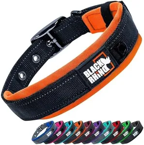 Black Rhino - The Comfort Collar Ultra Soft Neoprene Padded Dog Collar for All Breeds - Heavy Duty Adjustable Reflective Weatherproof (XLarge, Orange/Bl)