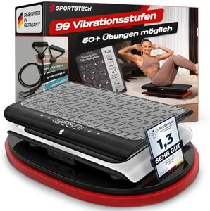 Sportstech Vibrationsplatte für Zuhause | Abnehmen, Fettverbrennung & Muskelaufbau | Oszillation, 99 Intensitätsstufen, Bluetooth-Fernbedienung | leiser Motor bis 120 kg | Trainingsbänder | sVibe Lite