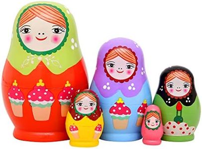 Monnmo 5Pcs Handmade Wooden Russian Nesting Dolls Matryoshka Dolls - Stacking Doll Set of 5 from 4.3" Tall (Green)