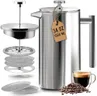 Utopia Kitchen 304 Grade Stainless Steel French Press Coffee Maker 34 Oz, Double Wall Insulated Coffee Press with 4-Level Filtration System, Include 2 Extra Filters, Rust-Free, Dishwasher Safe, Silver
