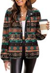 Zeagoo Black Western Colorblock Snap-Button Sherpa Jacket for Women Casual Lightweight Fleece Jacket