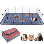 FHTONGE Large Guinea Pig Cage Habitat with 2 Pcs Waterproof Bedding, 8Sq Ft Guinea Pig Playpen with Mat, Metal Small Animal Playpen with Mat for Hamster Hedgehog Dwarf Rabbit (12 x Cage Panels)