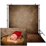 Allenjoy 5x7ft Soft Fabric Abstract Brown Wall with Wood Floor Backdrop for Newborn Baby Photography Kids 1st Birthday Cake Smash Photoshoot Retro Portrait Photo Background Photographer Props