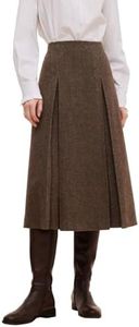 GOELIA Women's 100% Washable Merino Wool Skirts Fall Winter High Waisted Front Pleats A-Line Tan Long Skirts Fall Winter Solid Casual Warm Midi Skirt