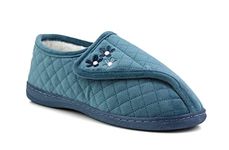 Dr Keller Womens Ladies Quilted Velour Faux Fur Lined Winter Warm Wide Opening Diabetic Orthopaedic Slippers (8, Green, numeric_8)