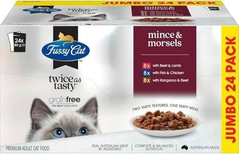 Fussy Cat Grain Free Adult Twice as Tasty Wet Cat Food, Mince & Morsels 24x80g - Two Tasty Textures, One Irresistible Meal, Real Australian Meat, Grain-Free & Complete Nutrition