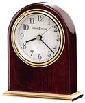 Howard Miller Monroe Table Clock 645-446 – Modern Home Decor, Arch Shaped Clock, High-Gloss Rosewood Hall Finish with Brass Finished Metal Base, Quartz Movement