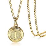 Trendsmax Gold Plated Round Medallion Coin Letter Initial Pendant Necklace for Women A-Z Name Jewelry Stainless Steel 18inch Figaro Choker Chain Adjustable Personaziled