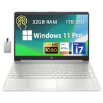 HP 15.6" FHD IPS Touchscreen Laptop, 11th Gen Intel Core i7-1165G7 Processor, 32GB DDR4 RAM, 1TB SSD, Intel Iris Xe Graphics, HD Webcam, Windows 11 Pro, Silver, 32GB Hotface USB Card