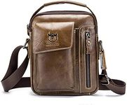 Chest Bag Men Genuine Leather Chest Bag, BULLCAPTAIN Crossbody Shoulder Bag Sling Bags Backpack Messenger Bag Daypack For Business Casual Sport Hiking Travel Brown