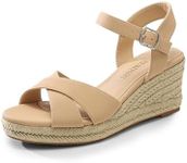 Dream Pairs Espadrille Dressy Wedge Sandals, Women's Platform Sandals Casual Summer, Comfortable High Heeled Wedges with Adjustable Buckle, Nude-Nubuck, 8.5