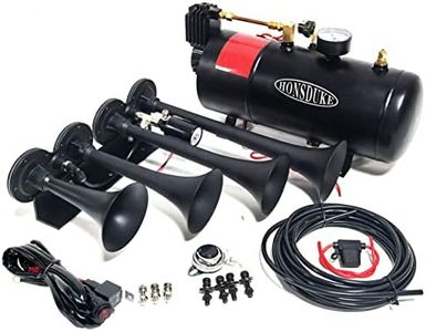 HONSDUKE 3 Liter Train Horn Kit for Trucks/Car/Semi. Complete Onboard System of 150psi Air Compressor, 1 Gallon Tank, 4 Trumpets. Super Loud dB. Fits All DC12V Vehicles Like Pickup/Jeep/RV/SUV